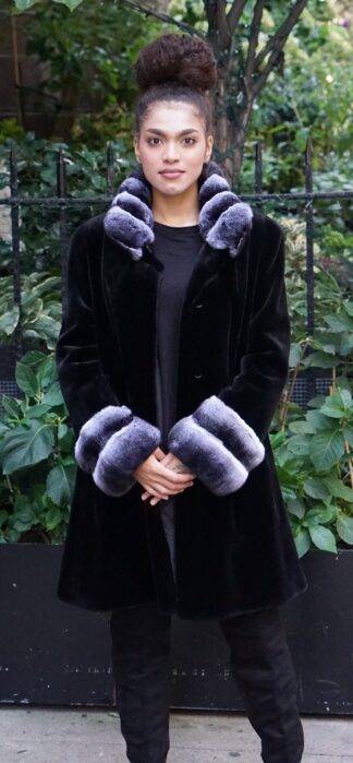 Black Sheared Mink Stroller Chinchilla Collar Cuffs 2354