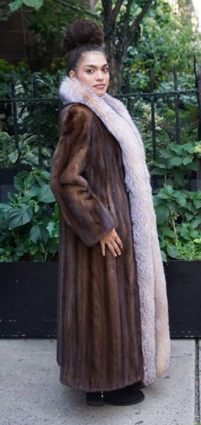 Full Length Demi Mink Coat Crystal Fox Tuxedo 7221 - Image 3