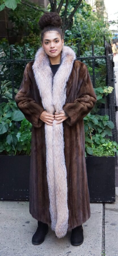 Full Length Demi Mink Coat Crystal Fox Tuxedo 7221 - Image 4