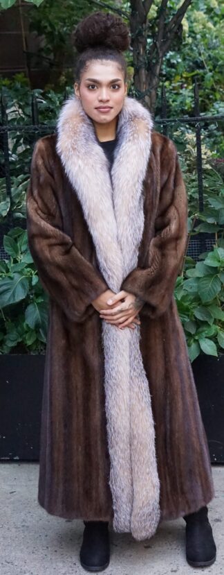 Full Length Demi Mink Coat Crystal Fox Tuxedo 7221