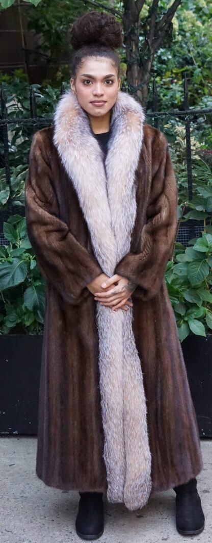 Full Length Demi Mink Coat Crystal Fox Tuxedo 7221