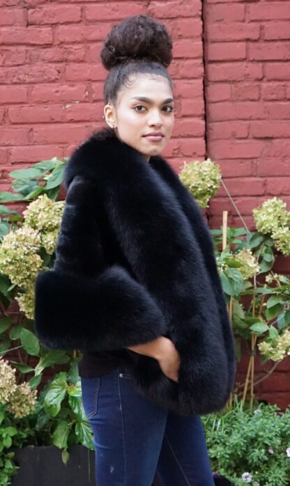 Black Mink Stole Fox Collar Trim 84747 - Image 2