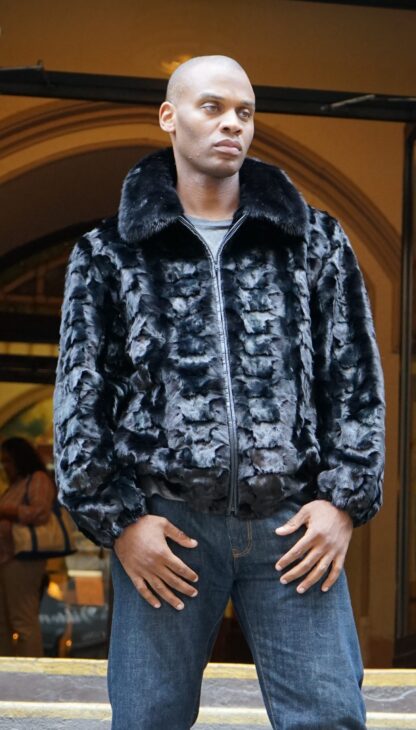 Mens Diamond Mink Fur Bomber Jacket 7443