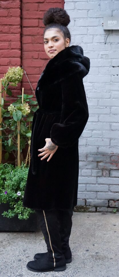 Pre-Owned Black Sheared Mink Stroller Hooded Stroller Size 6 4747 - Image 2