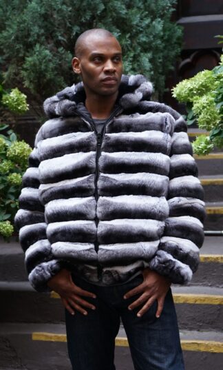 Mens Chinchilla Jacket Horizontal Bomber Style 46674