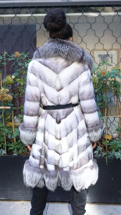 Black Cross Mink Coat Silver Fox Trim  88444 - Image 4
