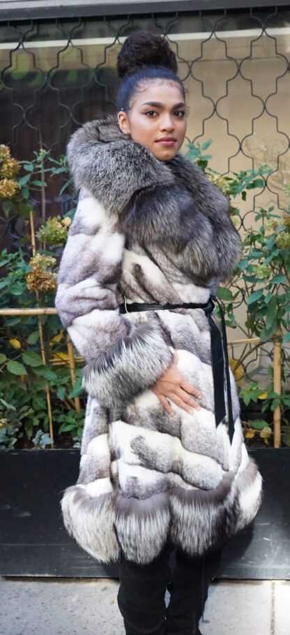 Black Cross Mink Coat Silver Fox Trim  88444 - Image 5