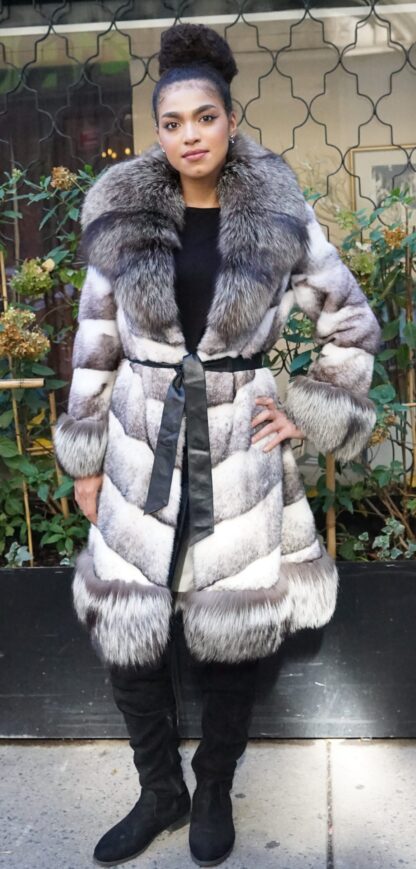 Black Cross Mink Coat Silver Fox Trim  88444 - Image 6