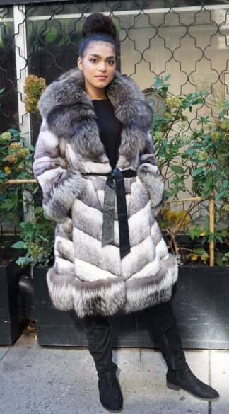 Black Cross Mink Coat Silver Fox Trim  88444