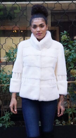 White Mink Jacket Sheared Mink Inserts CH7363