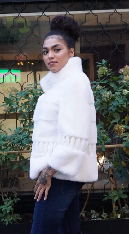 White Mink Jacket Sheared Mink Inserts CH7363 - Image 5