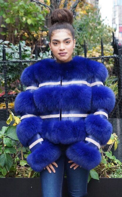 Royal Blue Fox jacket Rhinestones J3772 - Image 3
