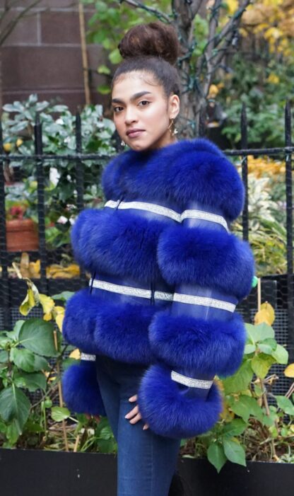 Royal Blue Fox jacket Rhinestones J3772