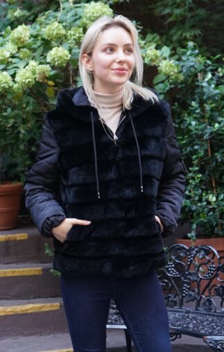 Black Poplin Rex Rabbit Body Hood 4949