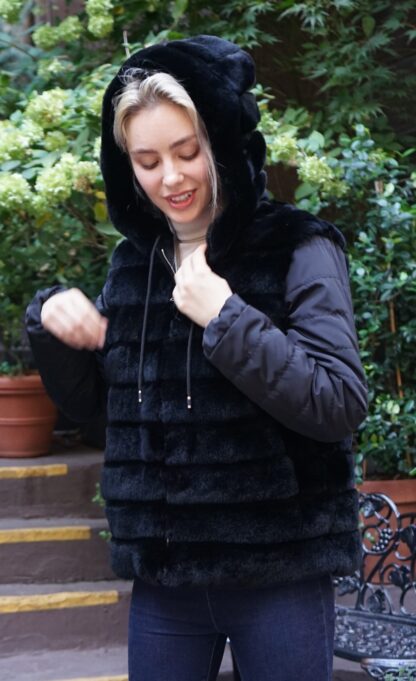 Black Poplin Rex Rabbit Body Hood 4949 - Image 5