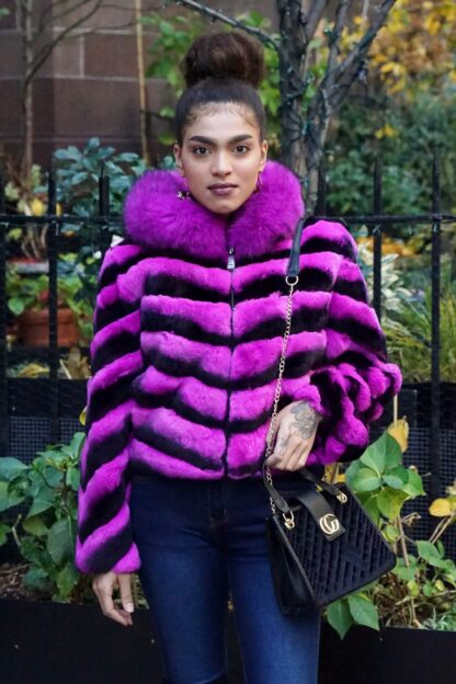 Fuchsia Rex Rabbit Hooded Jacket Fox Trim J3433 - Image 4