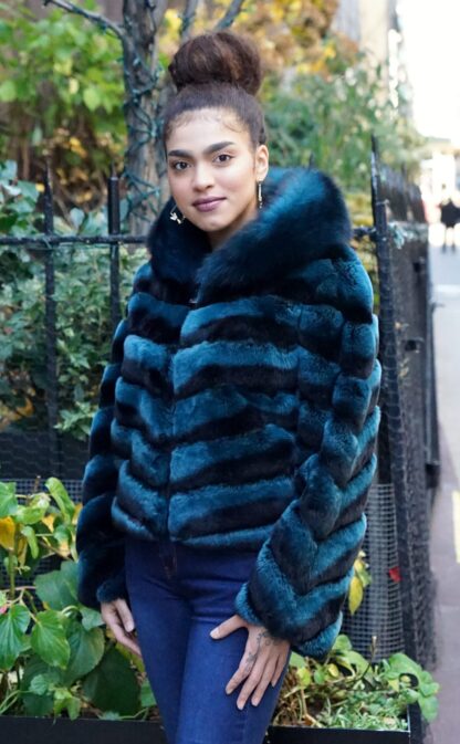 Turquoise Green Rex Rabbit jacket Hooded J56478 - Image 4