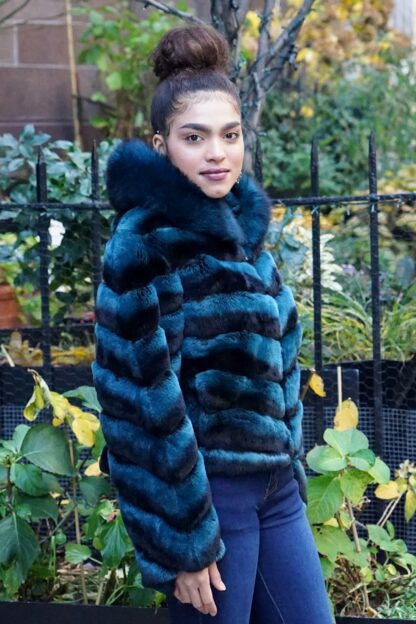Turquoise Green Rex Rabbit jacket Hooded J56478 - Image 3