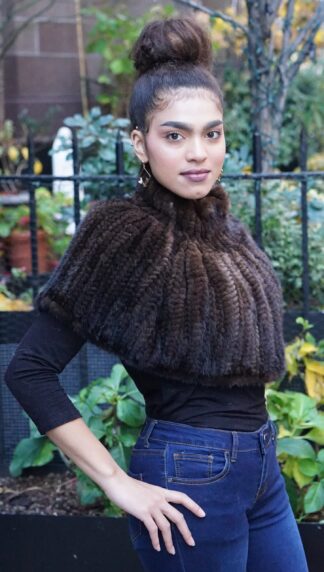 Mahogany Knit Mink Capelet Side Zipper  CH 2727
