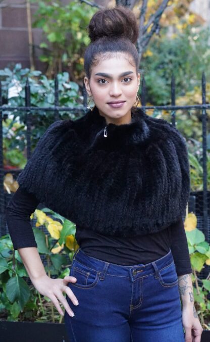 Black Knit Mink Capelet Side Zipper CH 3939 - Image 4