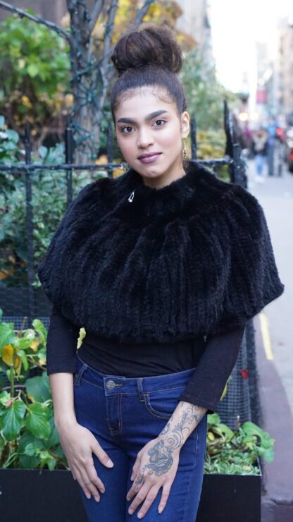 Black Knit Mink Capelet Side Zipper CH 3939 - Image 3