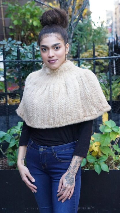 Golden Knit Mink Capelet Side Zipper CH 8776