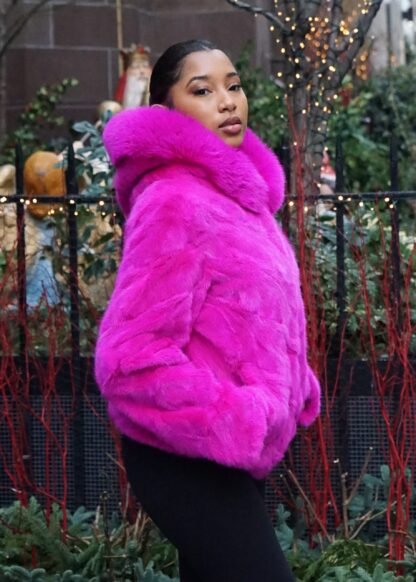 Fuchsia Mink Hooded Jacket Fox Trim 4556 - Image 4