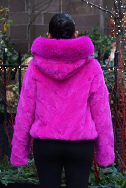 Fuchsia Mink Hooded Jacket Fox Trim 4556 - Image 3