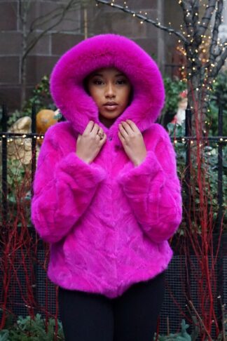 Fuchsia Mink Hooded Jacket Fox Trim 4556