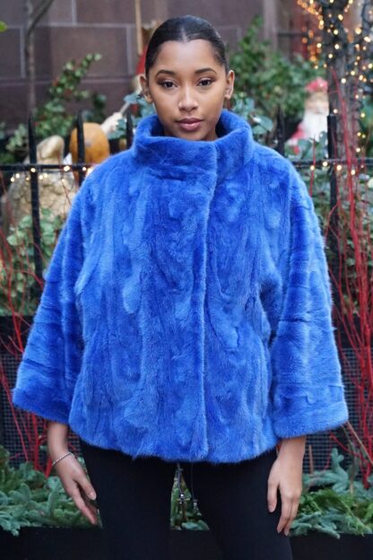 Navy Blue Fox Jacket Size Small 74747 - Image 5