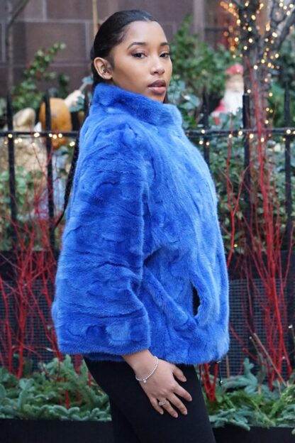Navy Blue Fox Jacket Size Small 74747 - Image 4