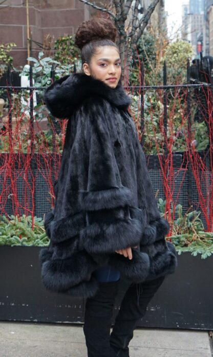 Black Mink Cape Black Fox Trim Hood 3838 - Image 4
