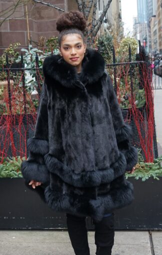 Black Mink Cape Black Fox Trim Hood 3838