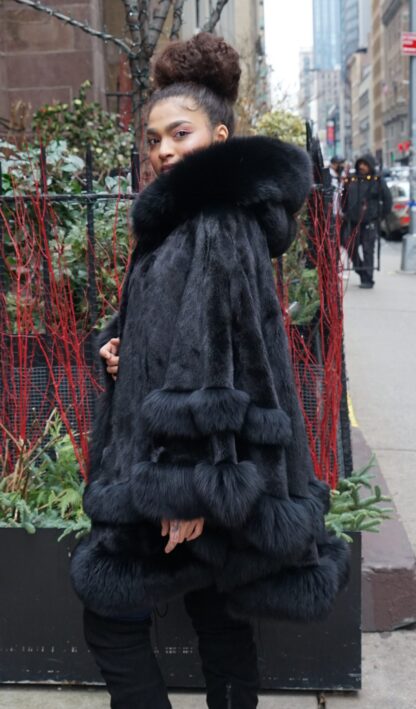 Black Mink Cape Black Fox Trim Hood 3838 - Image 6