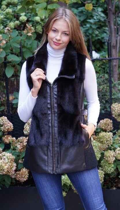 Mahogany Mink Vest Leather Trim 74738 - Image 2
