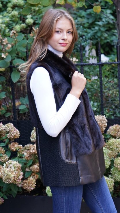 Mahogany Mink Vest Leather Trim 74738 - Image 3