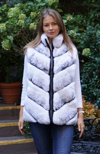 Causal White Cross Rex Fur Reversible Vest 2727