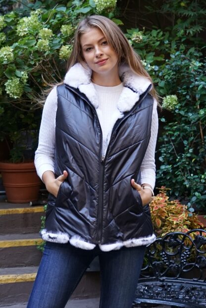 Causal White Cross Rex Fur Reversible Vest 2727 - Image 5