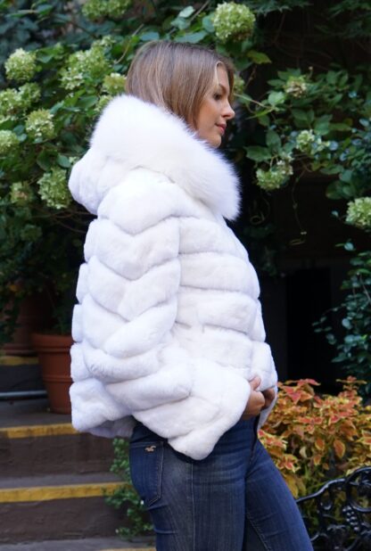 White Rex Rabbit Jacket Fox Trim Reversible 78843 - Image 4