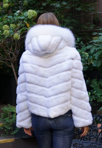White Rex Rabbit Jacket Fox Trim Reversible 78843 - Image 5