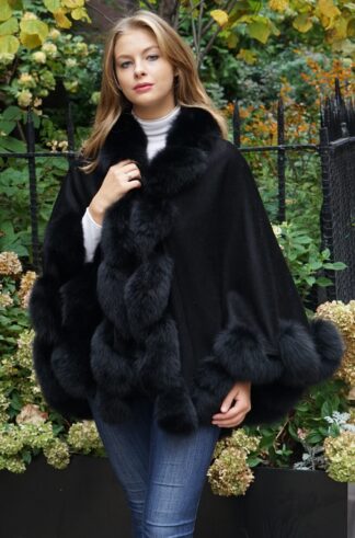 Black Cashmere Cape Black Fox Trim 474747
