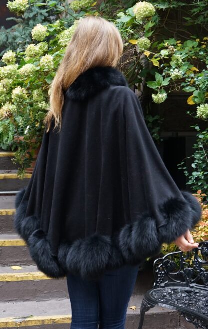 Black Cashmere Cape Black Fox Trim 474747 - Image 3