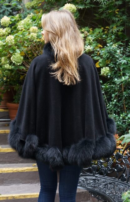 Black Cashmere Cape Black Fox Trim 474747 - Image 4