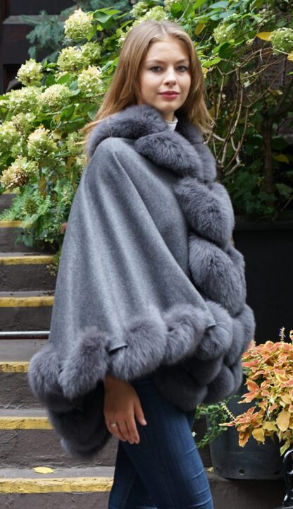 Gray Cashmere Cape Fox Trim 74747 - Image 2