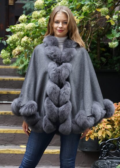 Gray Cashmere Cape Fox Trim 74747 - Image 4