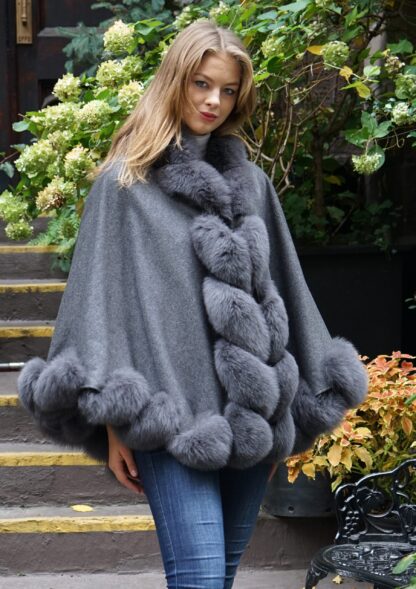 Gray Cashmere Cape Fox Trim 74747 - Image 5