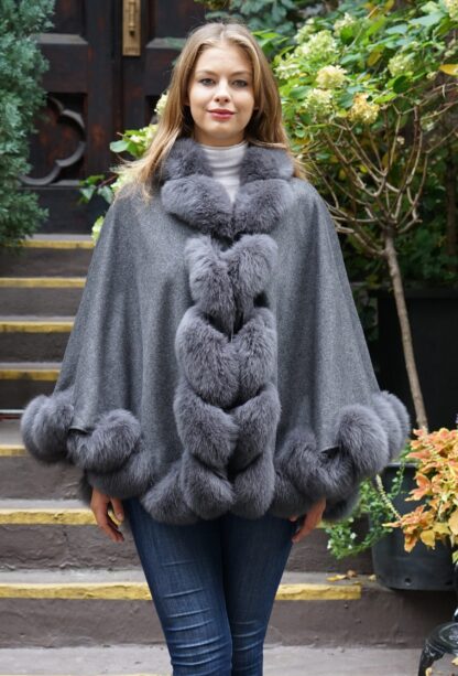 Gray Cashmere Cape Fox Trim 74747 - Image 6