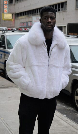 Men's White Rex Fur Bomber Jacket 46647