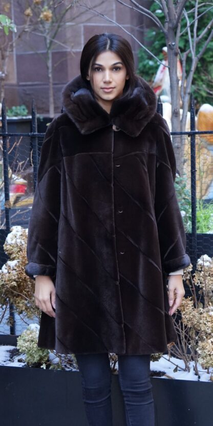 Brown Sheared Mink Stroller Hood 83444 - Image 3