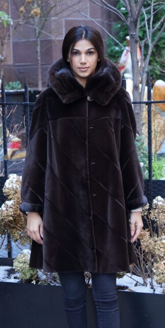 Brown Sheared Mink Stroller Hood 83444